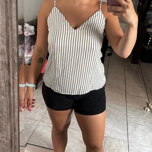 White & black striped chiffon tank top size L
